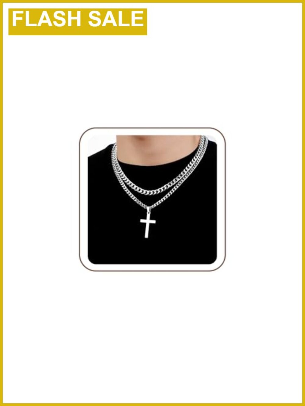 Men's Stainless Steel Layered Cross Necklace Cuban Chain Set